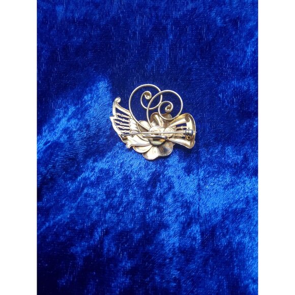 Vintage 1/20 12K Gold filled Faux Pearl Floral Scroll Brooch / Pin / Pendant - Picture 8 of 11